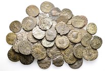 A lot containing 50 bronze coins. All: Roman Imperial Antoniniani. About fine to very fine. LOT SOLD AS IS, NO RETURNS. 50 coins in lot.