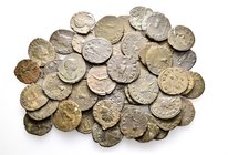 A lot containing 50 bronze coins. All: Roman Imperial Antoniniani. About fine to very fine. LOT SOLD AS IS, NO RETURNS. 50 coins in lot.