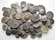 A lot containing 5 silver and 87 bronze coins. Includes: Greek, Roman Provincial, Roman Imperial and Byzantine. Fine to very fine. LOT SOLD AS IS, NO ...