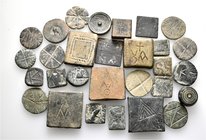 A lot containing 29 bronze coin and commercial weights. All: Byzantine. About very fine to very fine. LOT SOLD AS IS, NO RETURNS. 29 items in lot.