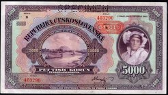 Bohemia & Moravia 5000 Korun 1920 Specimen with Overprint Rare

P# 16; # B 403290; Overprint: NATIONALBANK FUR BÖHMEN UND MÄHREN on Czechoslovakia #...