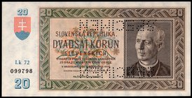 Bohemia & Moravia 20 Korun 1939 Bankovní Vzor - Bank Specimen Very Rare

P# 5s; Lk 72 099798;
