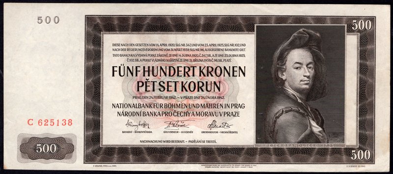 Bohemia & Moravia 500 Korun 1942

P# 11a; # C 625138