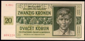 Bohemia & Moravia 20 Korun 1944

P# 9s; # 09 G 008220; UNC