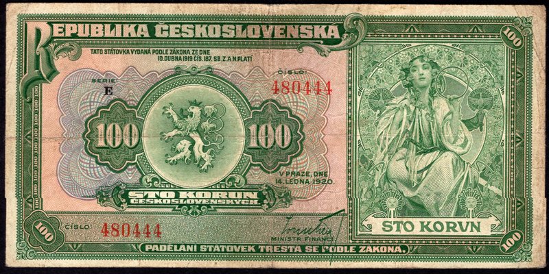 Czechoslovakia 100 Korun 1920 Very Rare

P# 17a; # 480444