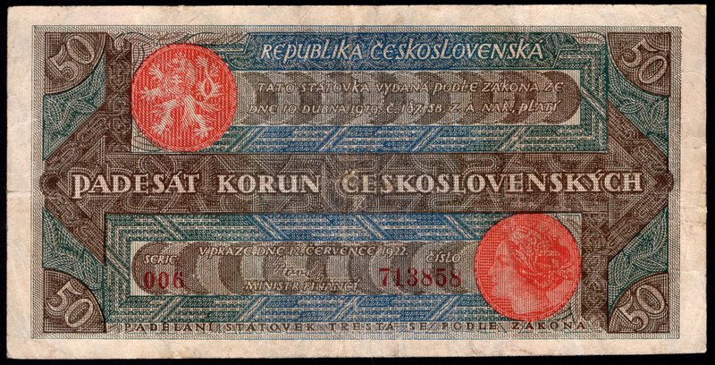 Czechoslovakia 50 Korun 1922 Very Rare

P# 16; # 006 713858