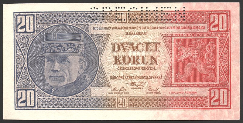 Czechoslovakia 20 Korun 1926 Specimen

P# 21s; UNC