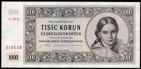 Czechoslovakia 1000 Korun 1945

P# 74b; # B 09 318558; Paper bluish and transparent; UNC