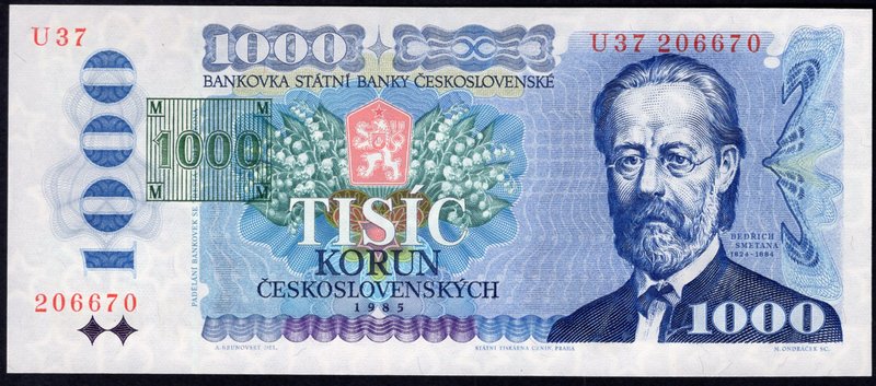 Czechoslovakia 1000 Korun 1993 (1985) With Stamp Image Printed

P# 3b; # U 37 ...