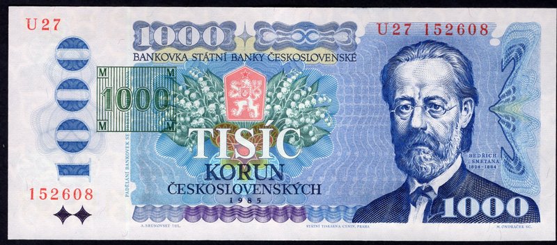 Czechoslovakia 1000 Korun 1993 (1985) With Stamp Image Printed

P# 3b; # U 27 ...