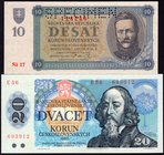 Czechoslovakia & Slovakia Lot of 2 Banknotes

10 Korun 1943 (Specimen) & 20 Korun 1988