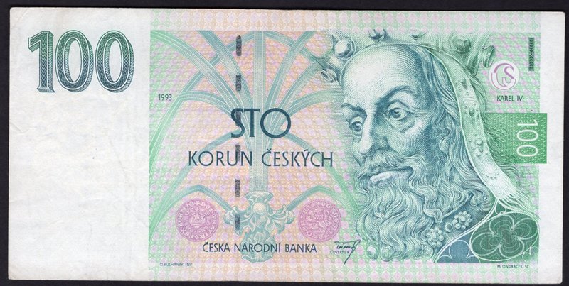 Czech Republic 100 Korun 1993 Series "Z" Very Rare

P# 5r; # Z 01 129121; Repl...