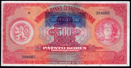 Slovakia 500 Korun 1929 Rare with Overprint

P# 2a; # G 388005