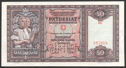 Slovakia 50 Korun 1940 Specimen

P# 9s; № 557015; UNC