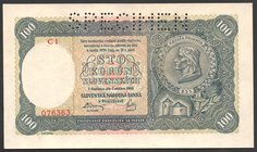 Slovakia 100 Korun 1940 Specimen

P# 10s; № 076363; UNC