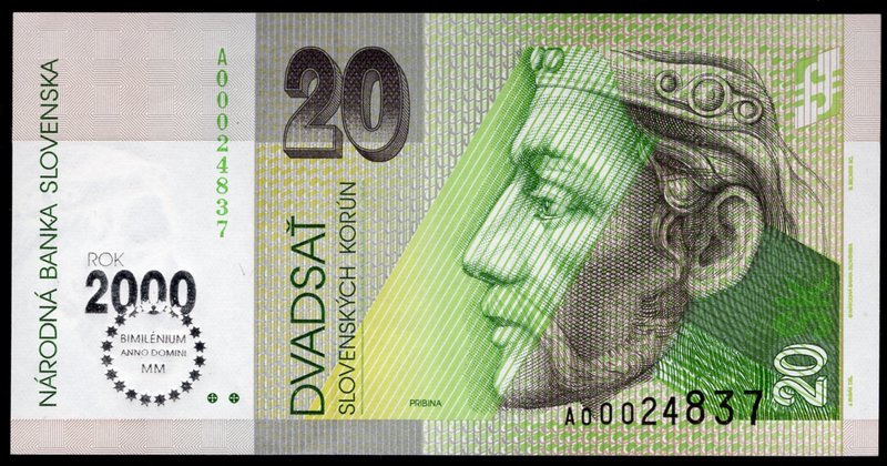Slovakia 20 Korun 1993 Bimillennium

P# 34; With Overprint: Bimillennium; UNC