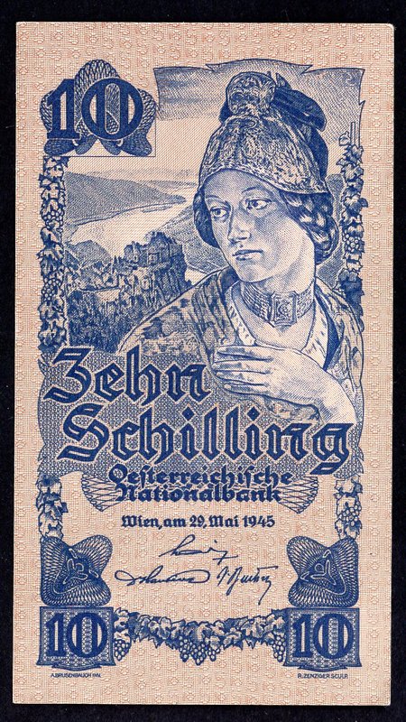 Austria 10 Schilling 1945

P# 114; Serial # Variety - without "№"; UNC