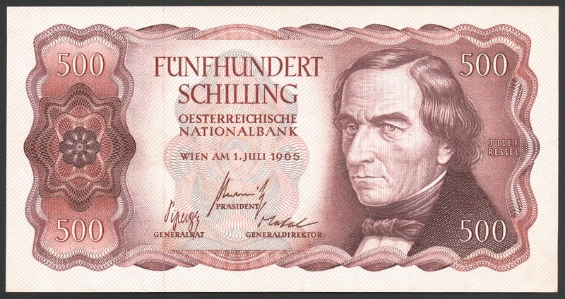 Austria 500 Schilling 1965 RARE

P# 139a; UNC; "Josef Ressel"; RARE!