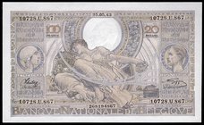 Belgium 100 Francs / 20 Belgas 1943

P# 107; № 10728.U.867; UNC; Large Banknote