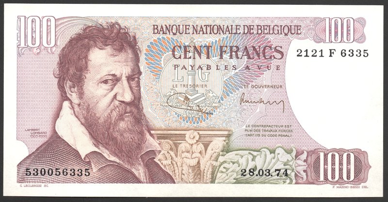 Belgium 100 Francs 1974

P# 134; UNC; "Lambert Lombard"