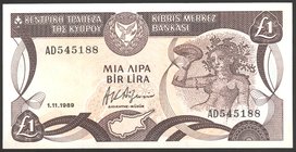 Cyprus 1 Lira 1989

P# 53; № AD 545188; UNC; W/mark Ram's Head