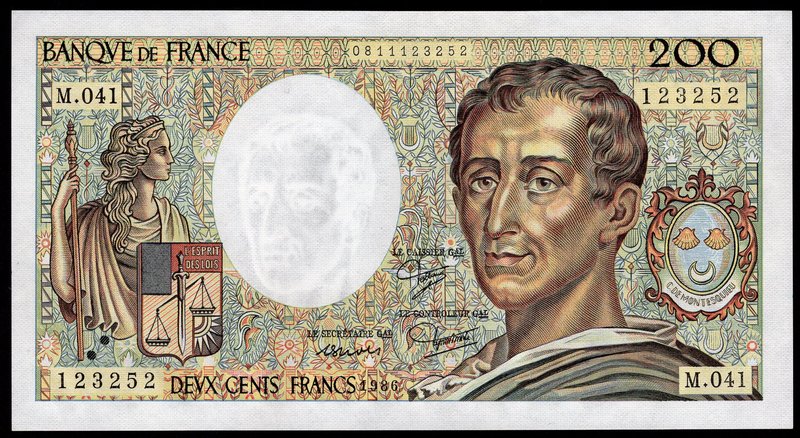 France 200 Francs 1986 RARE

P# 155; № 0811123252; aUNC; "Montesquieu"; RARE!...