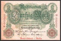 Germany - Empire 50 Mark 1906 Specimen RARE

P# 25s; № A000000