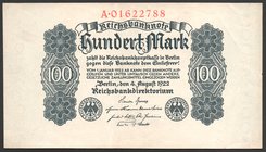 Germany - Weimar Republic 100 Mark 1922

P# 75; № A01622788; AUNC