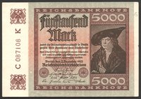 Germany - Weimar Republic 5000 Mark 1922

P# 81c; № C087108K