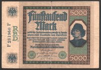 Germany - Weimar Republic 5000 Mark 1922 Rare

P# 77; № F231960