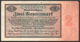 Germany - Weimar Republic 2 Rentenmark 1923 Rare

P# 162; № C02203045
