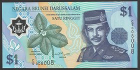 Brunei 1 Ringgit 1996 NUMBER

P# 22a; № C/6 008008; UNC; Polymer; Fine Serial Number