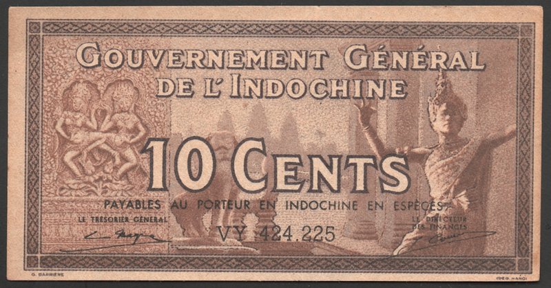 French Indochina 10 Cents 1939 RARE

P# 85e; aUNC (No Folds); Format LL000000;...