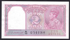 India 2 Rupees 1943 (ND)

P# 17b; p/h; Two Spike Holes; UNC