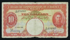 Malaya and British Borneo 10 Dollars 1941 Rare

P# 13; # C/48 076307
