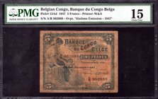 Belgian Congo 5 Francs 1947 PMG 15

P# 13Ad; Choice F