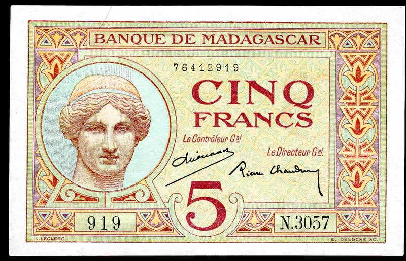 Madagascar 5 Francs 1937 (ND)

P# 35; UNC