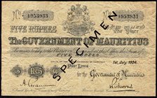 Mauritius 5 Rupees 1924 SPECIMEN

P# 16s; F/VF