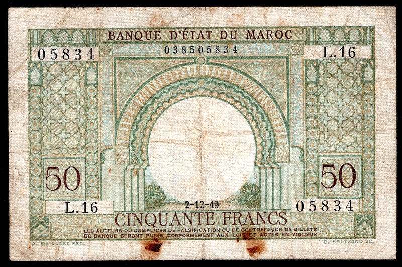 Morocco 50 Francs 1949

P# 44; F