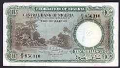 Nigeria 10 Shillings 1958

P# 3a; With Spike Holes; VF