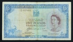 Rhodesia and Nyasaland 5 Pounds 1961 Very Rare

P# 22b; # Y/12 037684