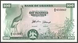 Uganda 100 Shillings 1966

P# 5a; № A/8 655042; UNC; "Crowned Crane"