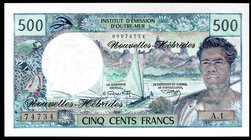 New Hebrides 500 Francs 1970 - 1980 (ND)

P# 19a; UNC