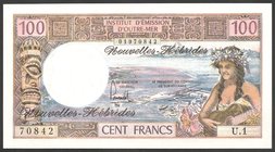New Hebrides 100 Francs 1977 RARE

P# 18d; № 01970842; UNC; RARE!