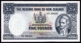 New Zealand 5 Pounds 1960 - 1967 VERY RARE

P# 160; № H9 398490; UNC; "James Cook"; VERY RARE!