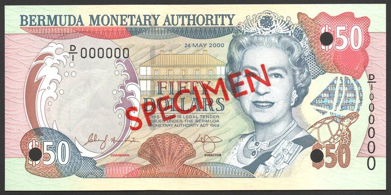 Bermuda 50 Dollars 2000 Specimen RARE

P# 54s; № D/1 000000; UNC; RARE!