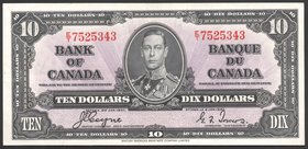 Canada 10 Dollars 1937 VERY RARE

P# 61c; № E/T 7525343; "King George VI"; VERY RARE!