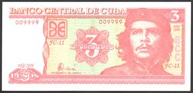 Cuba 3 Pesos 2006 NUMBER

№ 009999; UNC; "Ernesto Guevara"