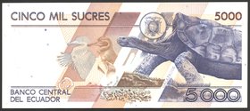 Ecuador 5000 Sucres 1992 RARE

P# 128a; № 00189933; UNC; RARE!
