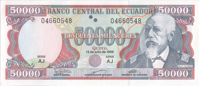 Ecuador 50000 Sucres 1999

P# 130(d); 156x67mm; UNC